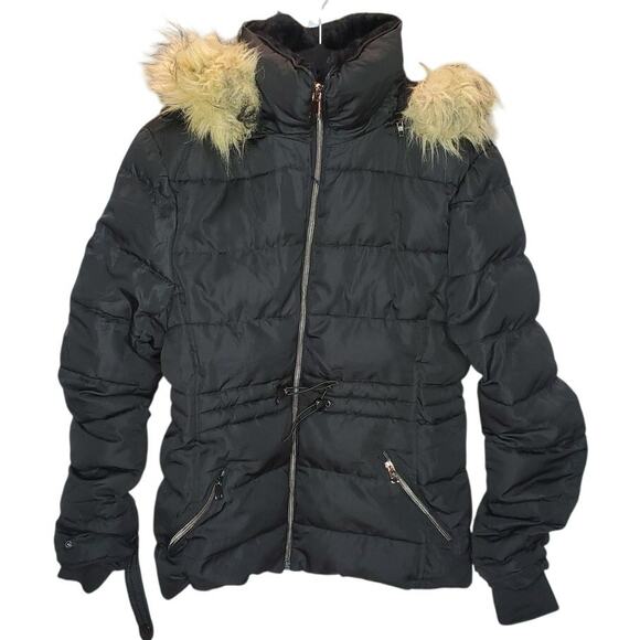 Special One Black Puffer Coat with Faux Fur Hood Women’s Size Large - Picture 1 of 7